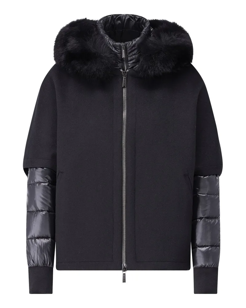 MOORER Steppjacke Pegaso mit Cape und Pelz-Besatz Schwarz