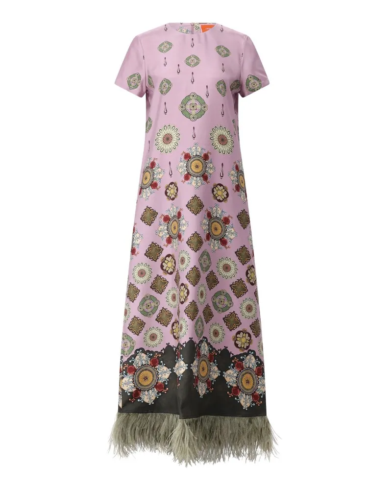 La DoubleJ Maxi-Seidenkleid mit Federn Rosa