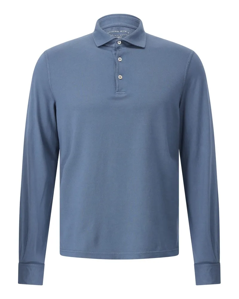 Fedeli Langarm-Poloshirt aus Baumwolle Blau