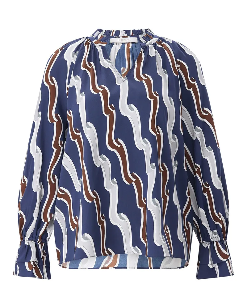 Herzen's Angelegenheit Seidenbluse mit Print Dunkelblau