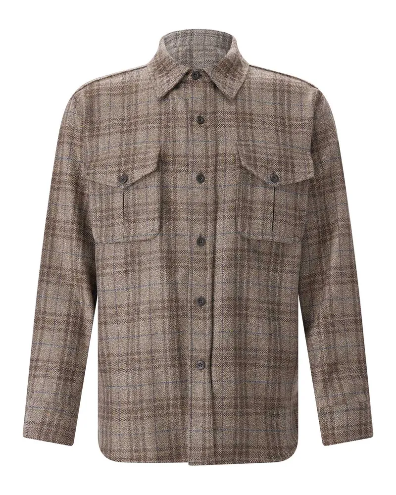 Caruso Karierte Hemdjacke aus Wollmix Braun