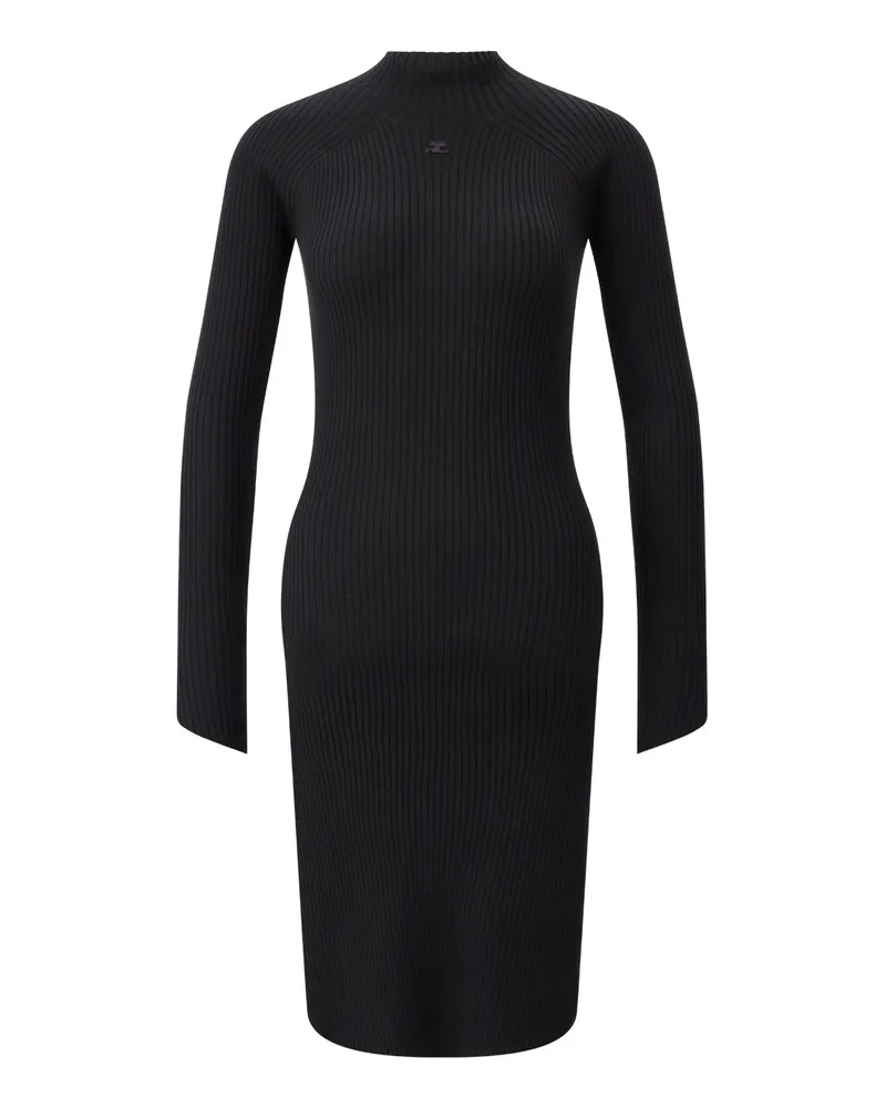 Courrèges Geripptes Minikleid mit Logo Schwarz