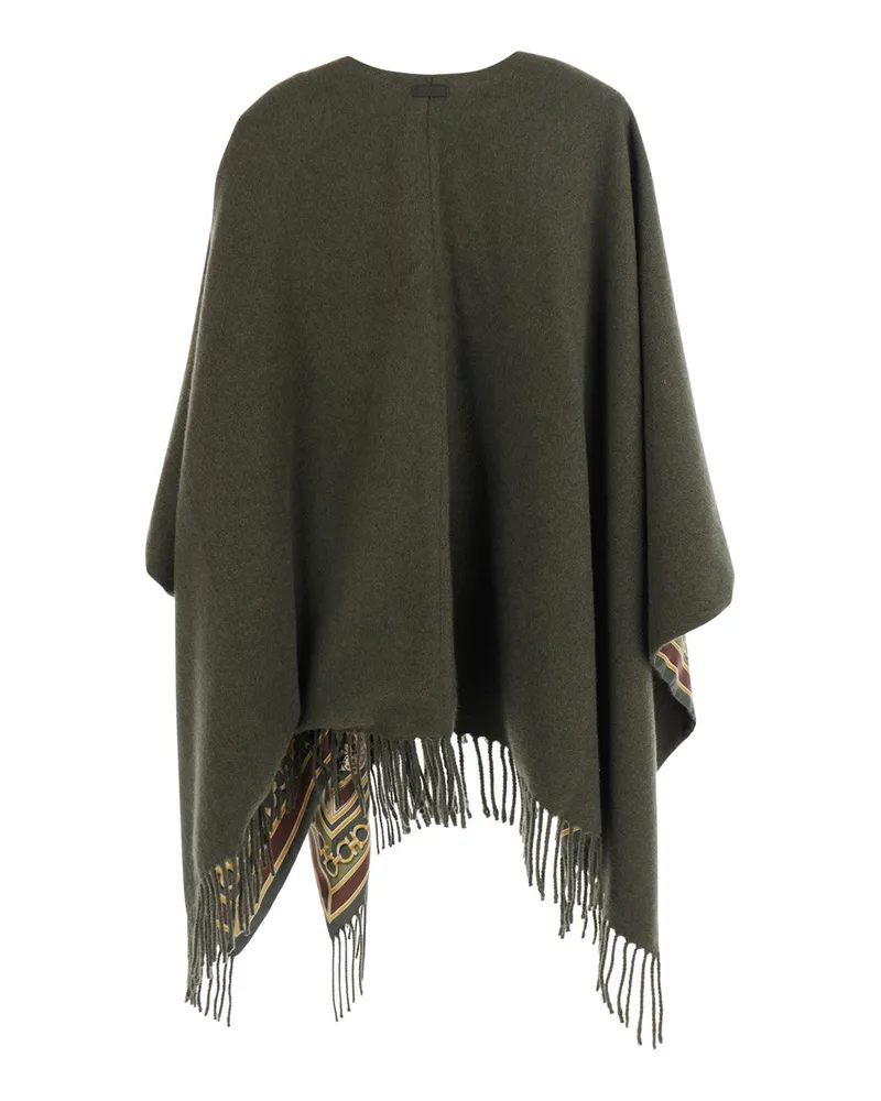 Ferragamo Cashmere Wool Blend with Leather Trim Cape — Green Green
