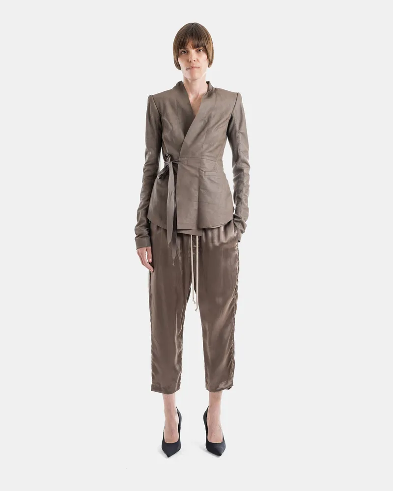 Rick Owens Women's Astaire Dust Ruched Satin Cupro Trousers With Drawstring Beige Beige