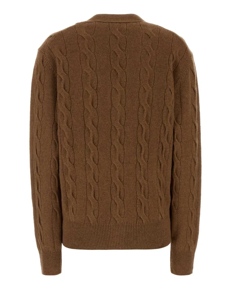AMI Paris Cable-Knit Merino Wool Cardigan — Brown Brown