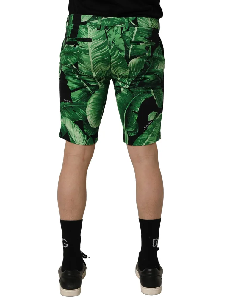 Dolce & Gabbana Black Green Banana Leaf Men Bermuda Shorts Cotton Elastane Green
