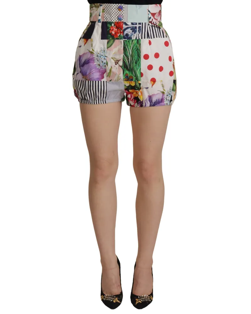 Dolce & Gabbana Women Multicolor Patchwork High Waist Cotton Shorts Multicolor
