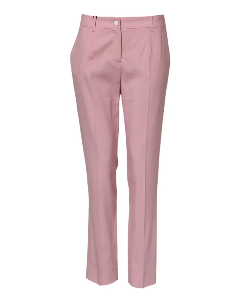 Dolce & Gabbana Women Pink Wool Mid Waist Tapered Pants Virgin Elastane Pink