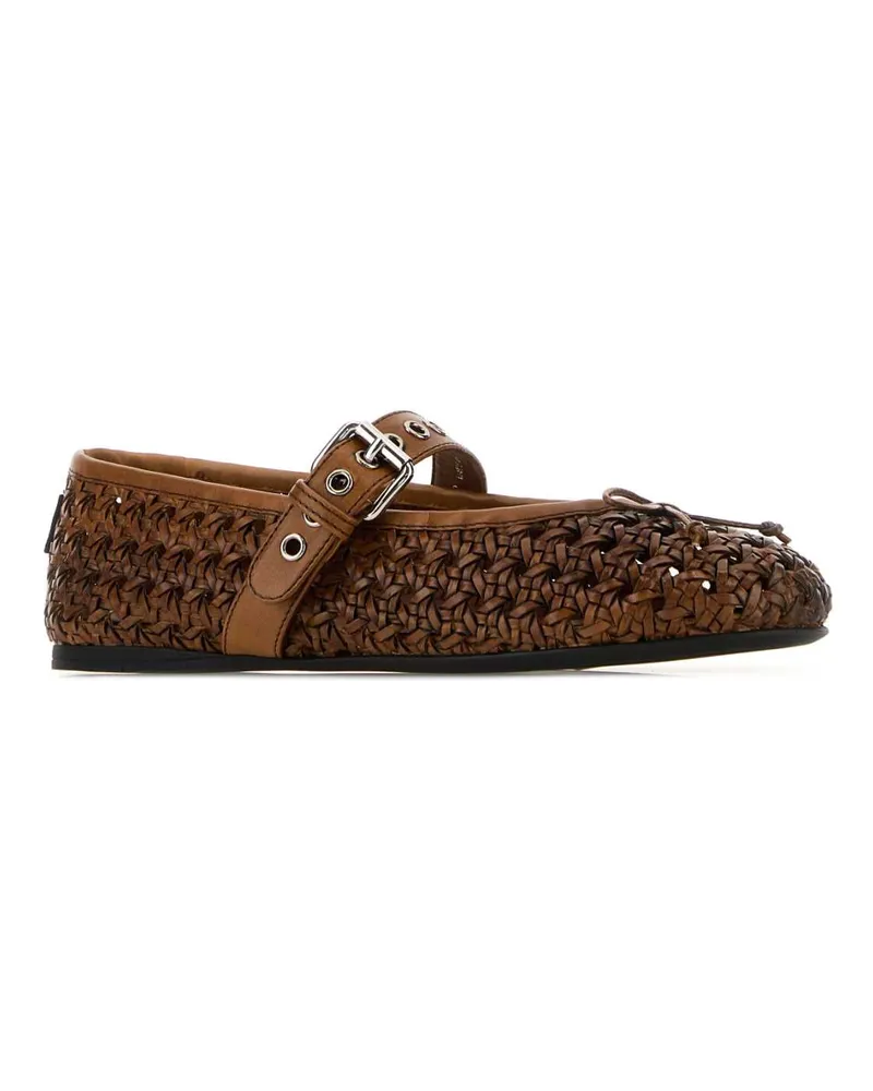 Miu Miu Women's Brown Leather Ballerinas Cognac Ballerine Flat Shoes Brown