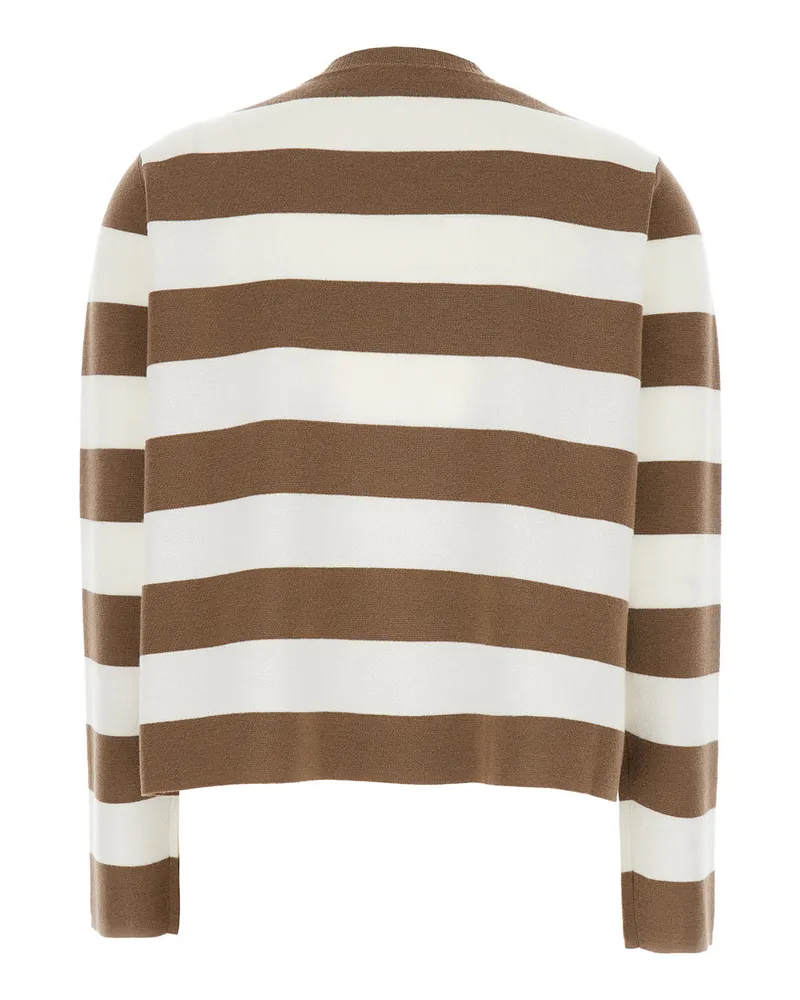 Max Mara Embroidered Striped Virgin Wool Sweater — Beige Beige