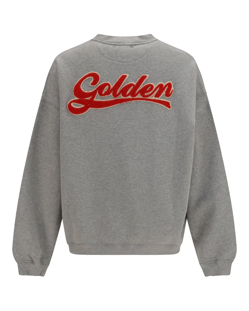 Golden Goose Men's Oversized Crewneck Sweater With Lettering On The Back Alluminium Melange Gray Cotton Sweatshirts Gray
