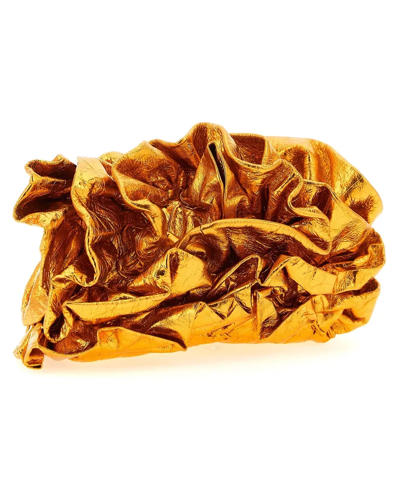 Dries van Noten Laminated Ruffle Clutch — Gold Gold