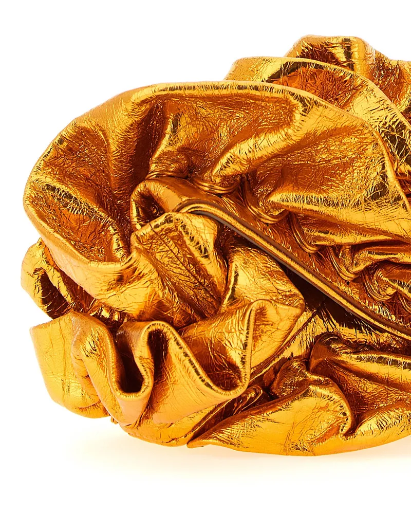 Dries van Noten Laminated Ruffle Clutch — Gold Gold
