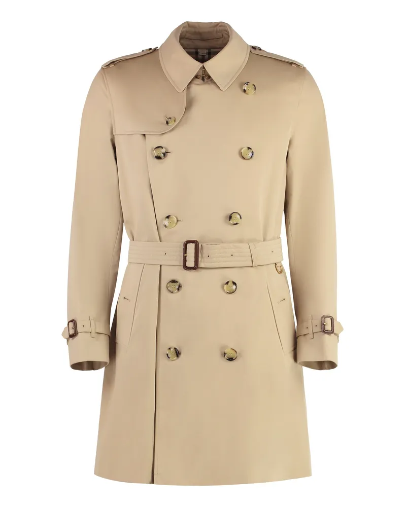 Burberry Double-Breasted Cotton Trench Coat — Beige Beige