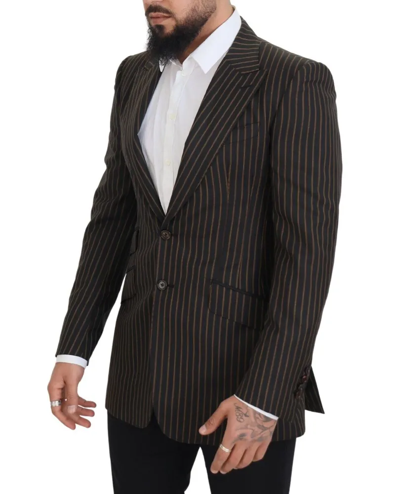 Dolce & Gabbana Men's Black Brown Stripes Single Breasted Blazer And Virgin Wool Clothing Black