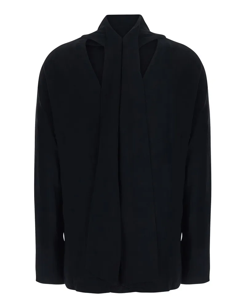Totême Draped Collar Viscose Blouse — Black Black