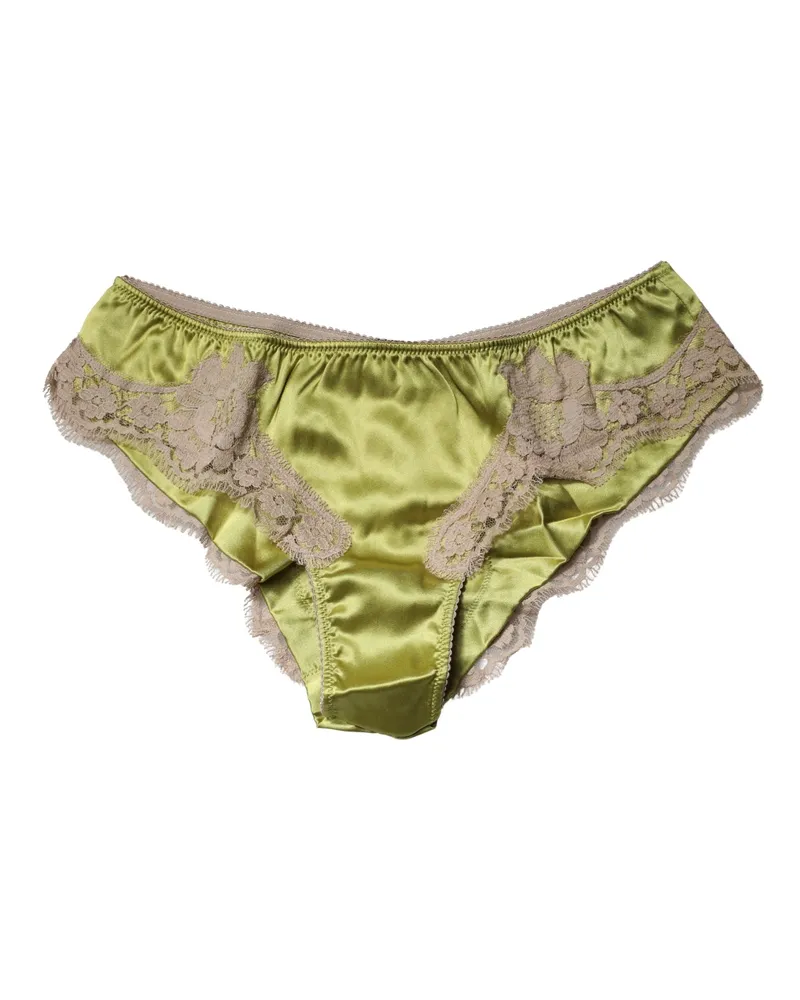 Dolce & Gabbana Women's Underwear Green Silk Satin Floral Lace Panty Brief Elastane Cotton Clothing Green