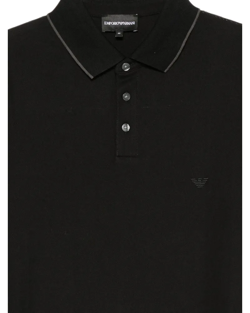 Emporio Armani Cotton Piqué Contrast Trim Polo — Black Black