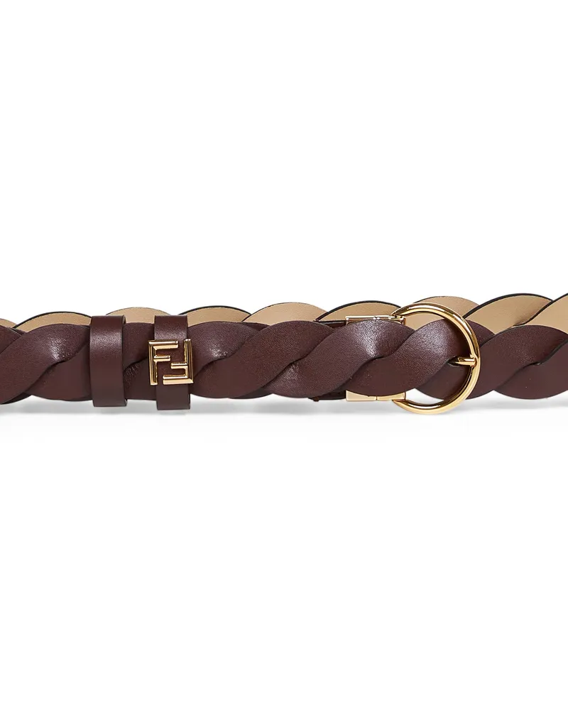 Fendi Women's Belt Ff Woven Reversible Mahogany-Cappuccino Brown Calf Leather Brown