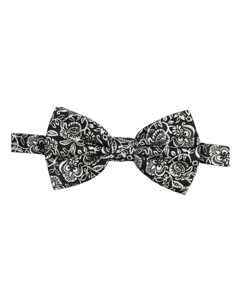 Dolce & Gabbana Men's Tie Black White Paisley Silk Adjustable Neck Papillon Bow Black