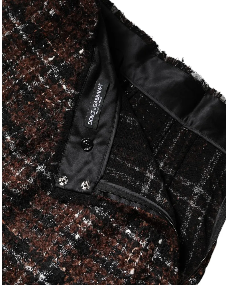 Dolce & Gabbana Women's Multicolor High Waist Tartan Tweed Pencil Cut Skirt Multicolor