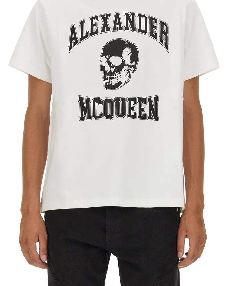 Alexander McQueen Skull Logo Cotton T-Shirt — White White
