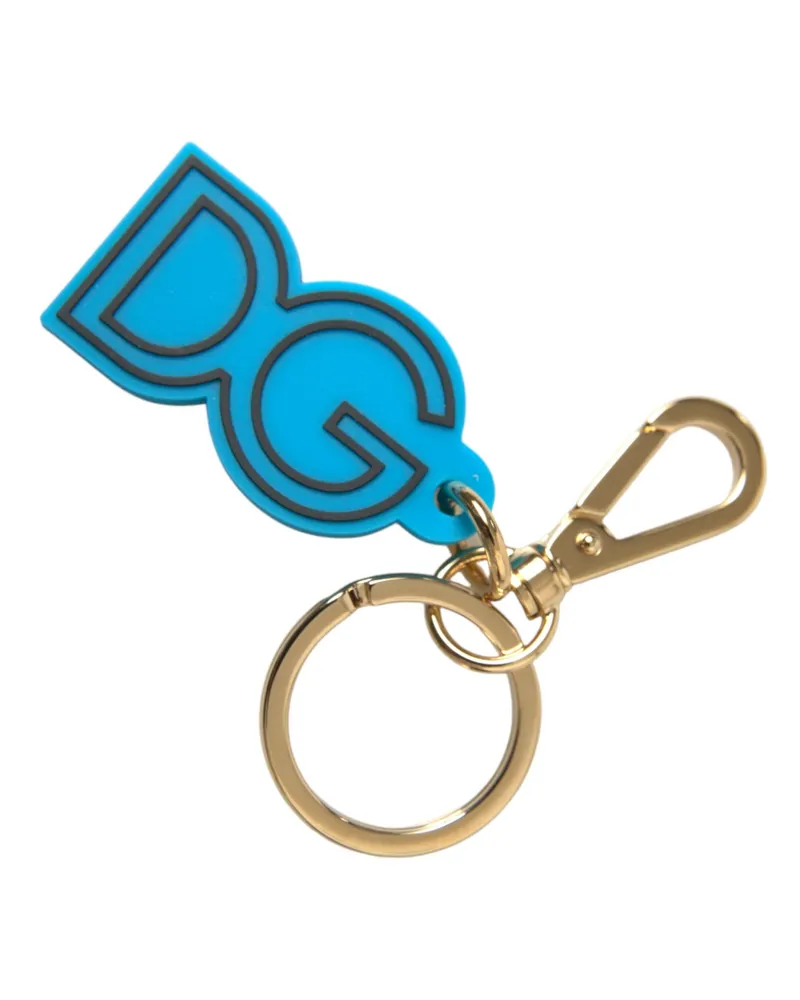 Dolce & Gabbana Women's Blue Rubber Gold Tone Metal Dg Logo Keyring Keychain Black And Zamak Pvc Steel Brass Accessory Blue