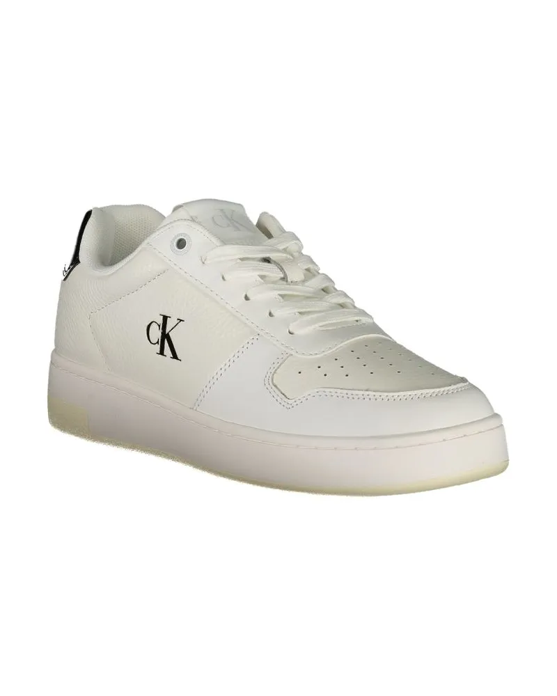 Calvin Klein Logo-Embroidered Leather Sneaker — White White
