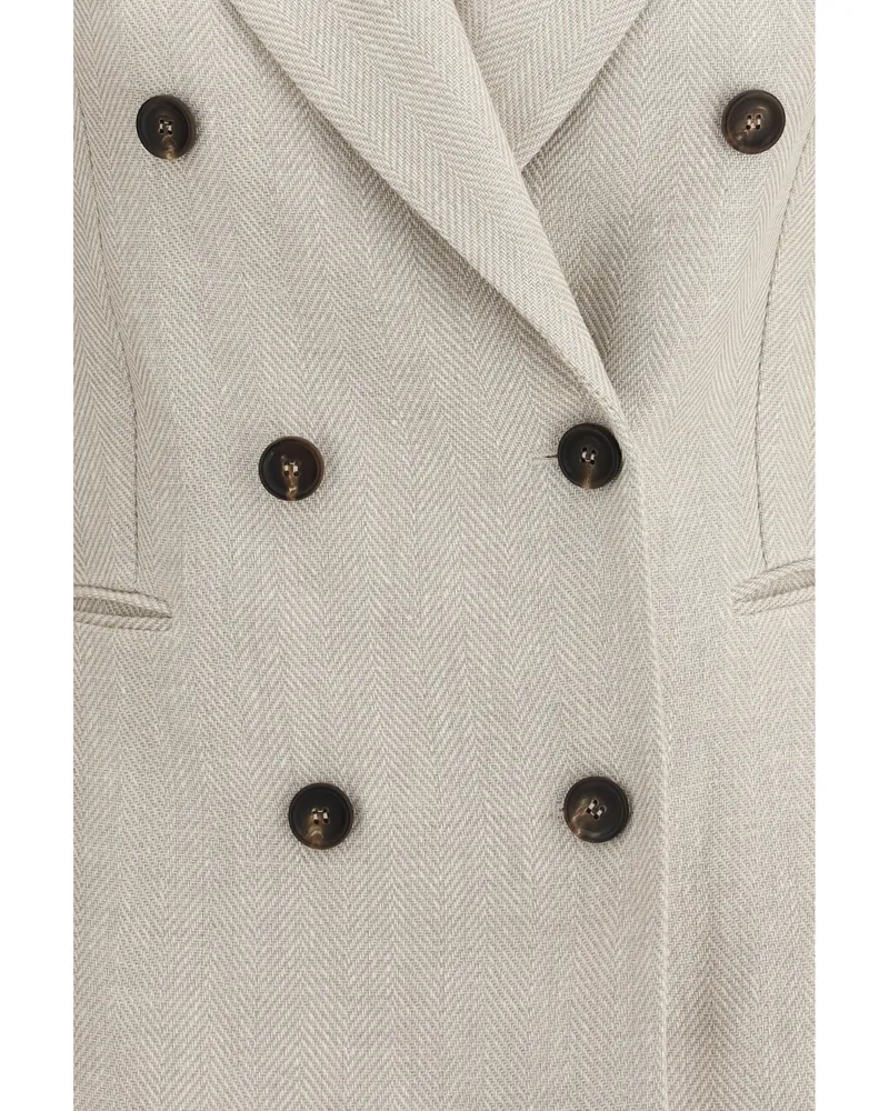 Brunello Cucinelli Women's Blazer Button Herringbone Beige-Panama Outer: Linen Blazers Beige/panama Jacket Beige