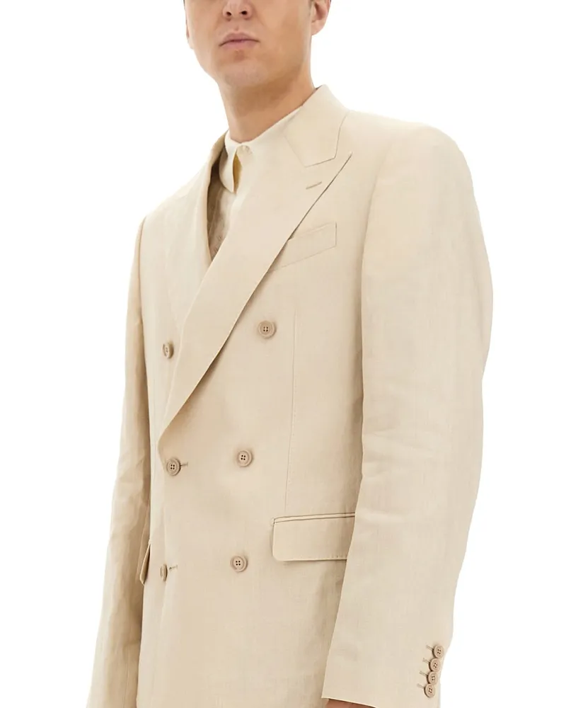 Dolce & Gabbana Double-Breasted Linen Blazer — Beige Beige