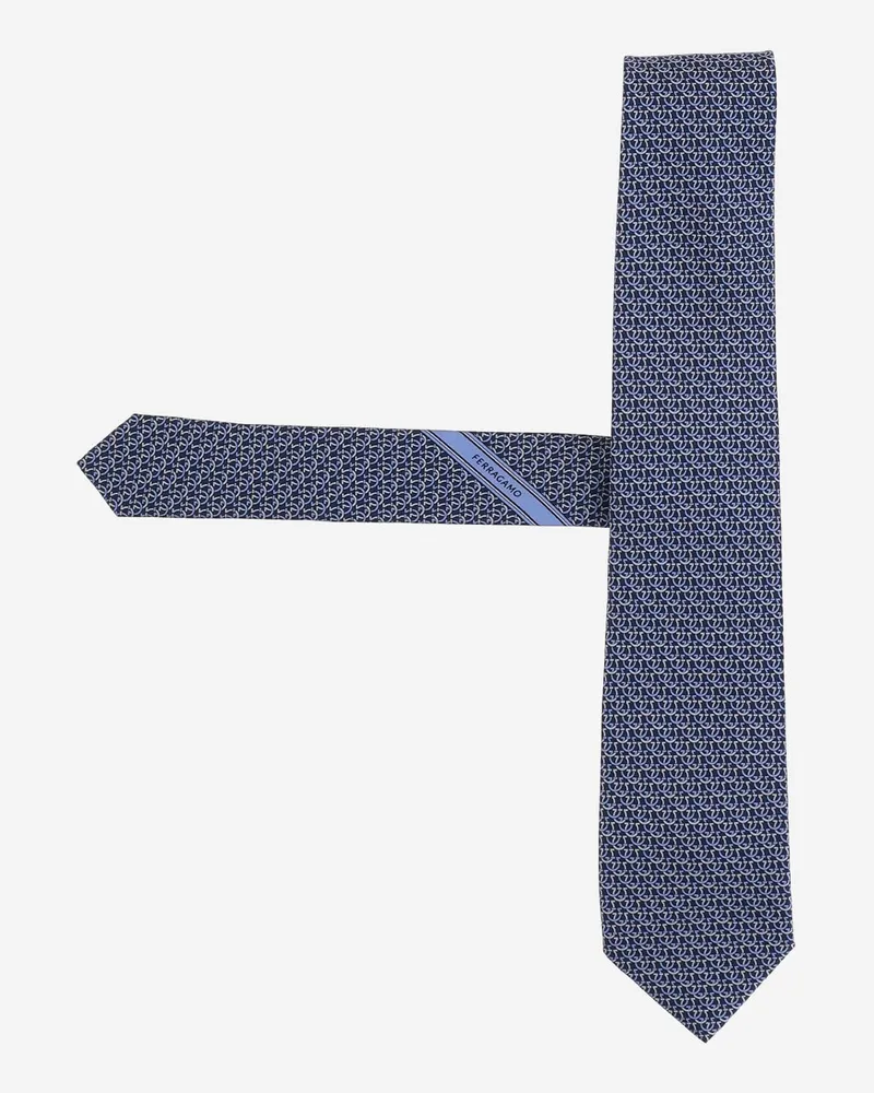 Ferragamo Men's Tie Silk — Navy Ties & Bow Navy