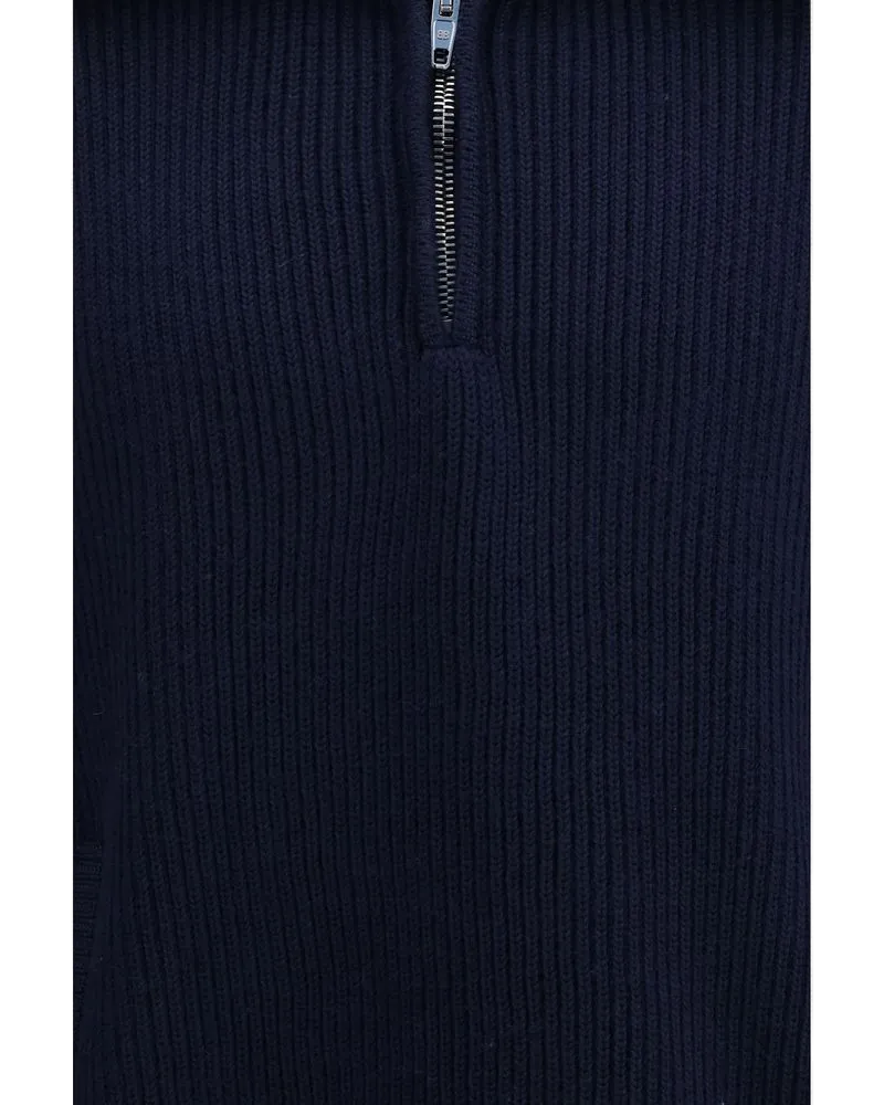 Balenciaga Ribbed Knit Zip Sweatshirt — Blue Blue