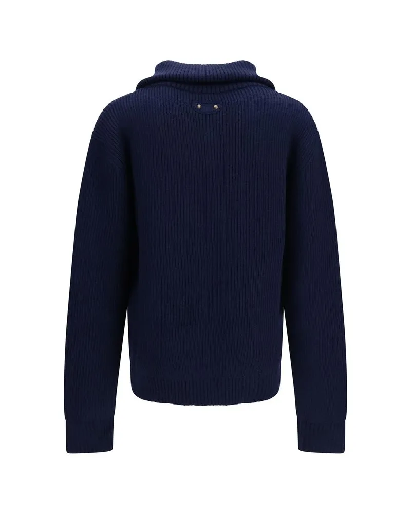 Balenciaga Ribbed Knit Zip Sweatshirt — Blue Blue