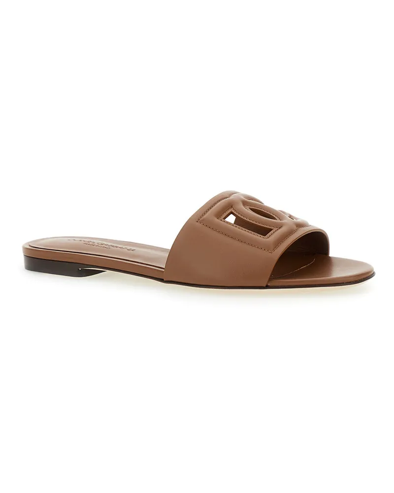 Dolce & Gabbana Women's Slide Sandals Brown Leather Lamb Brown