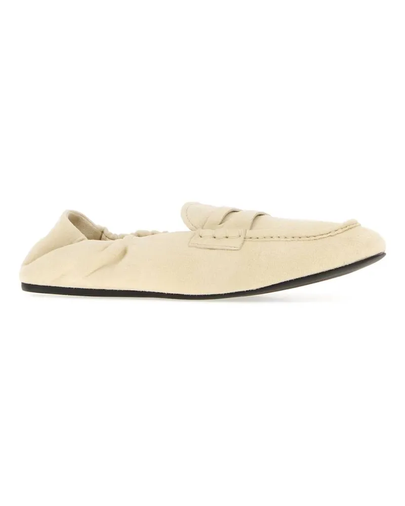 Miu Miu Women's Ivory Suede Loafers Burro Mocassini Beige
