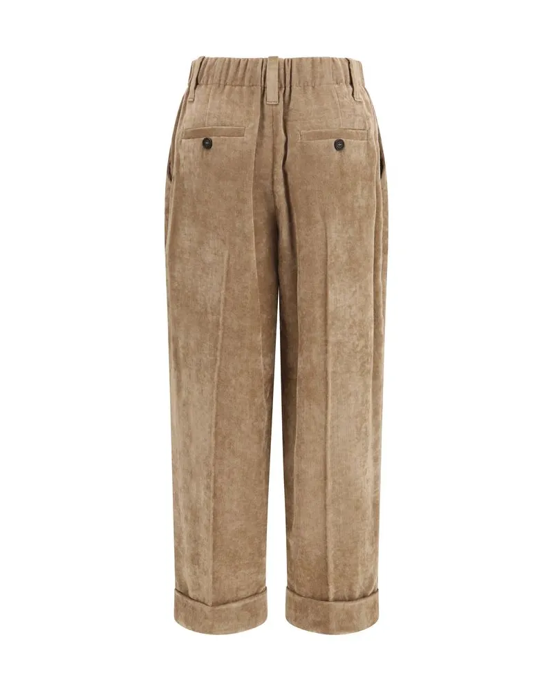 Brunello Cucinelli Viscose and Cashmere Corduroy Trousers — Brown Brown