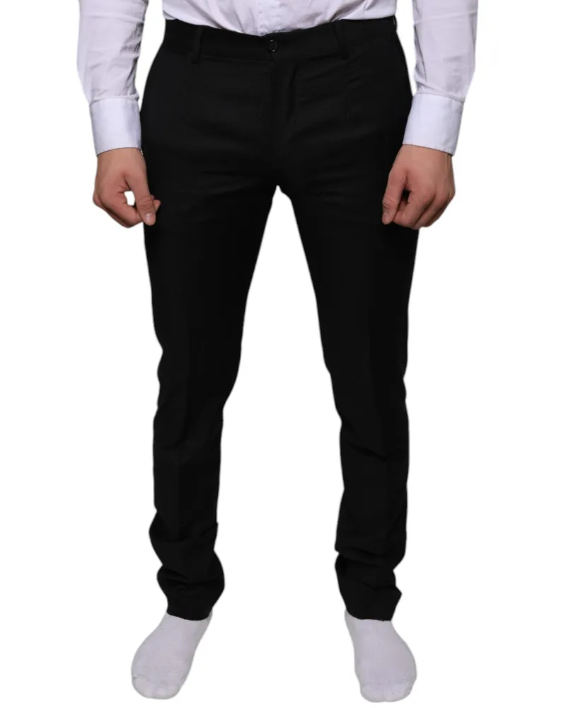 Dolce & Gabbana Men Black Wool Skinny Dress Formal Pants Virgin Black