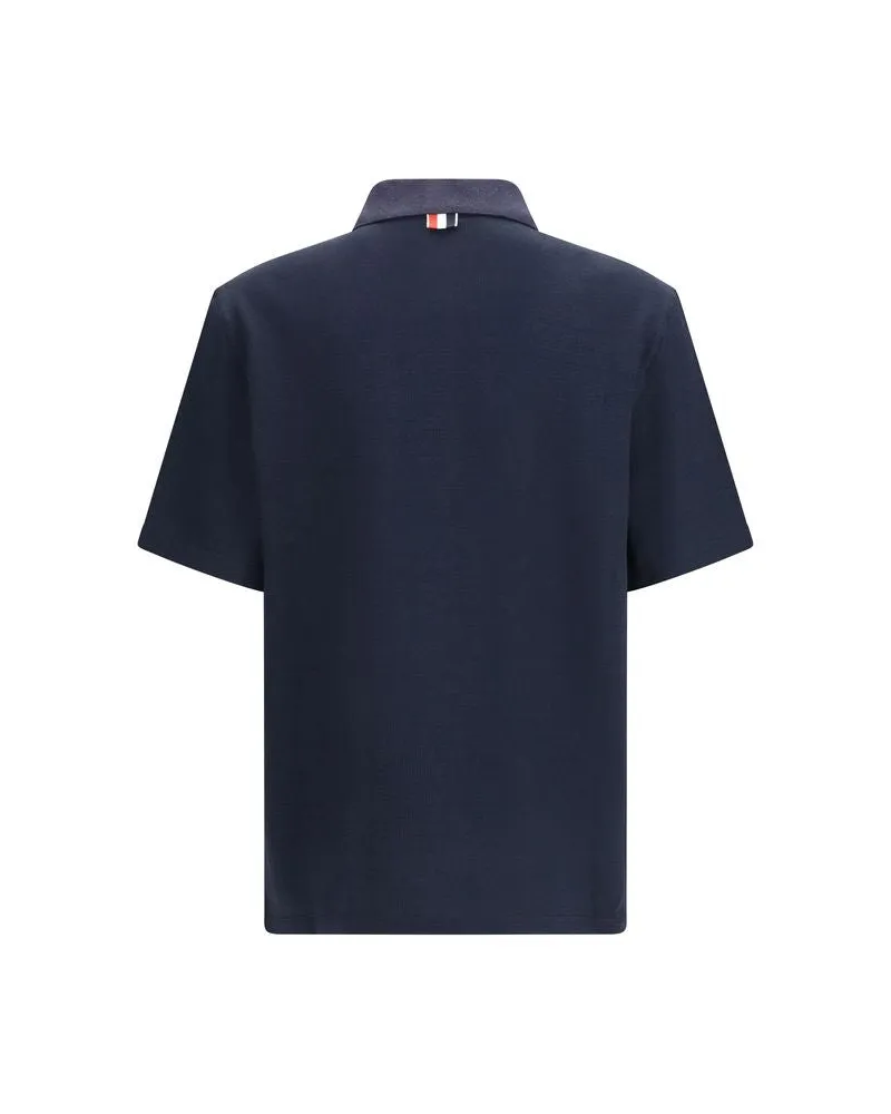 Thom Browne Men's Blue Cotton Polo Shirt Navy