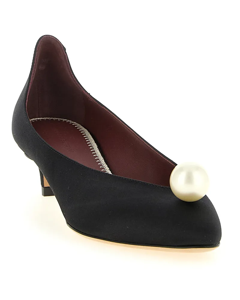 Magda Butrym Pearl-Embellished Satin Pump — Black Black