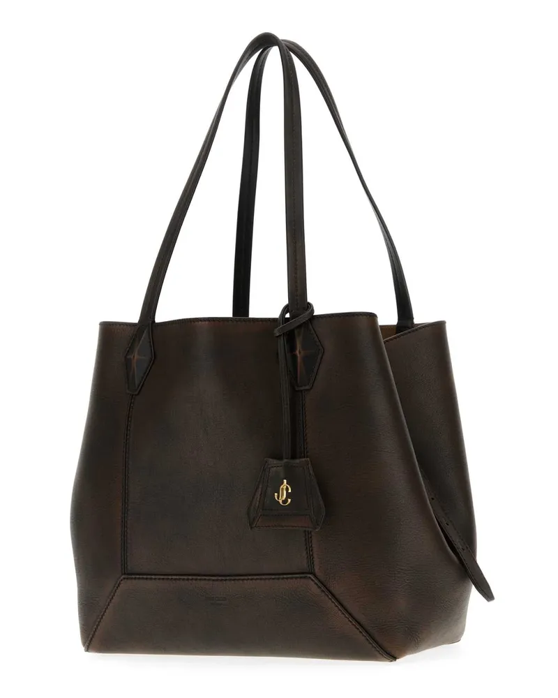 Jimmy Choo Women's Dark Brown Leather Diamond Shopping Bag Cognacgold Borse A Mano Brown