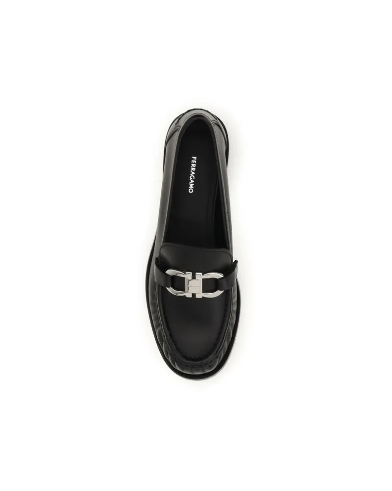 Ferragamo Women's Black Calf Leather Bos Taurus Slip-On Loafers Black
