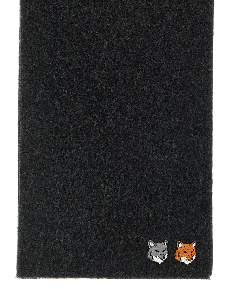 Kitsuné Double Fox Head Virgin Wool Scarf — Gray Gray