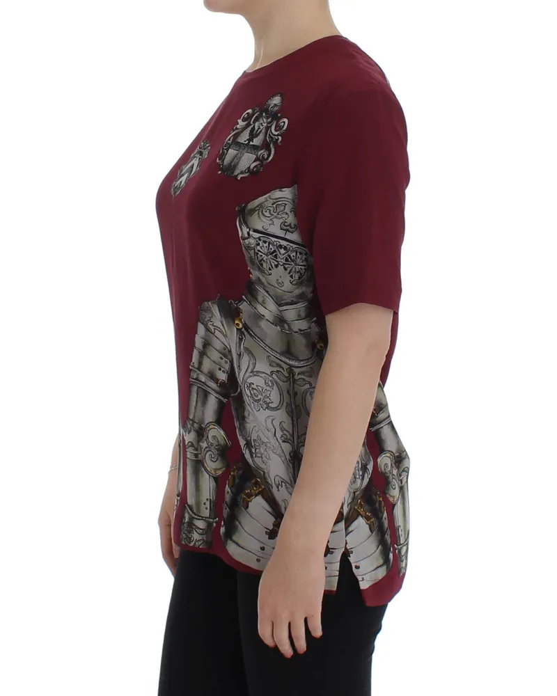 Dolce & Gabbana Women's Red Knight Print Silk Blouse T-Shirt Red