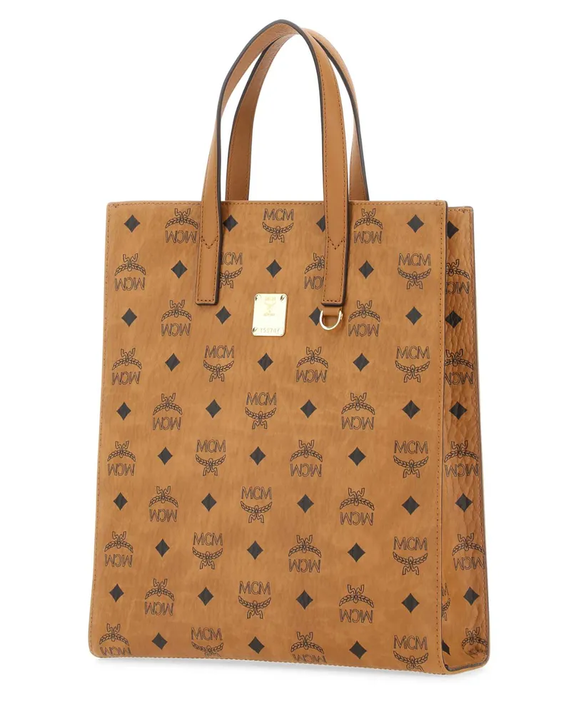MCM Women's Printed Canvas Small Aren Shopping Bag Co Polyurethane Borse A Mano Beige
