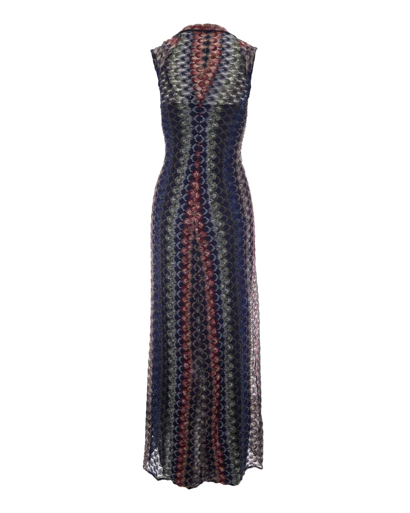 Missoni Women's Knit Maxi Dress With Multicolour Zig Zag Pattern Dark Viscose Evening Suits Navy