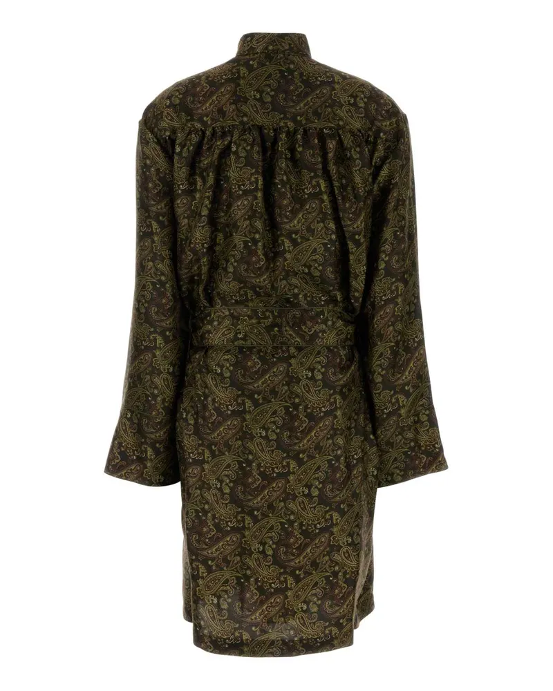 Saint Laurent Women's Printed Silk Dress Kakibordeaux Exterior: Abiti Green