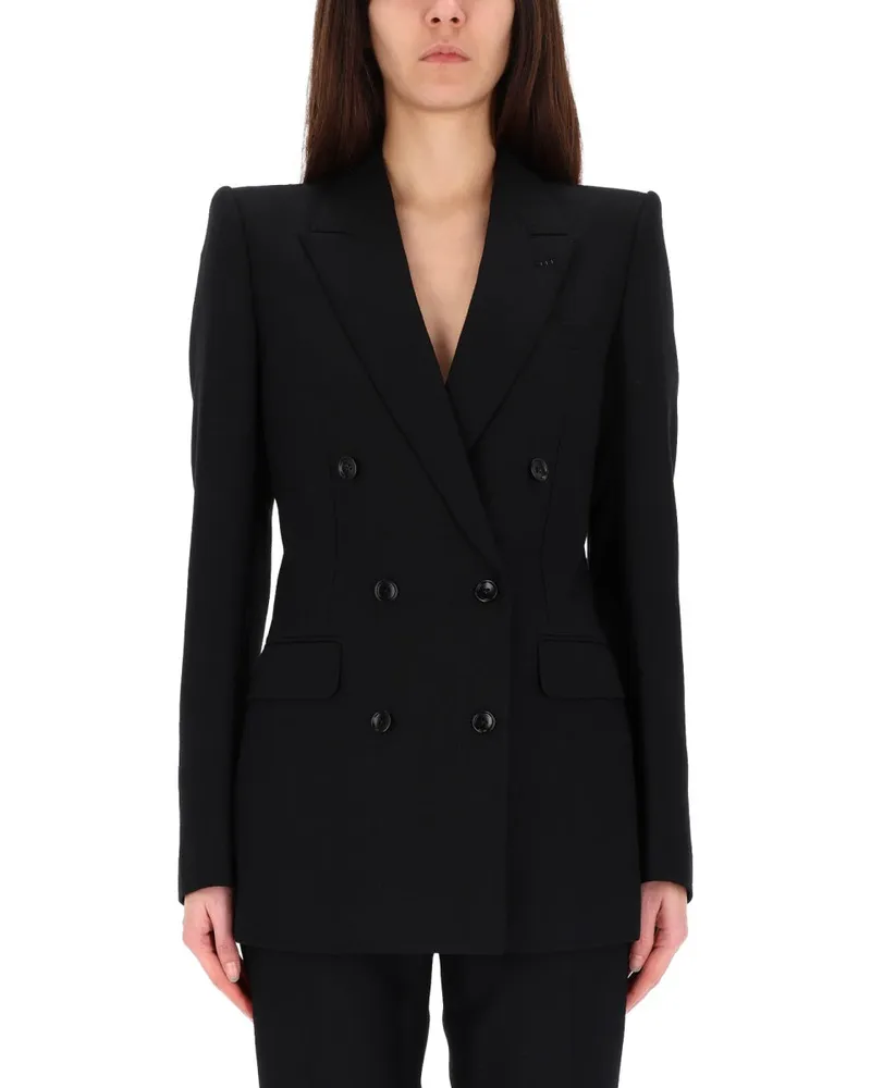 Tom Ford Double-Breasted Virgin Wool Blazer — Black Black