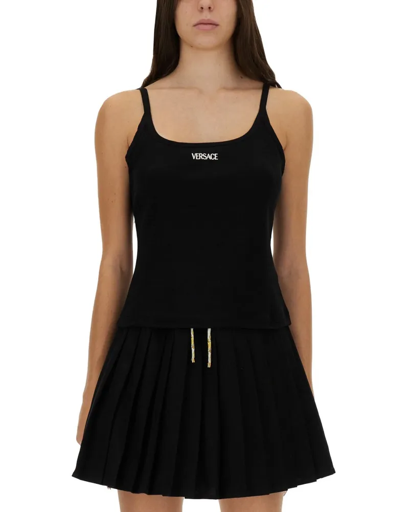 Versace Logo-Embroidered Cotton T-shirt — Black Black