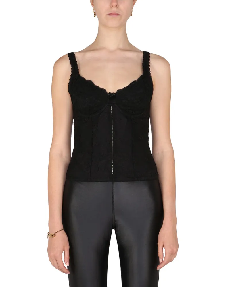 Balenciaga Stretch Lace Bodysuit — Black Black