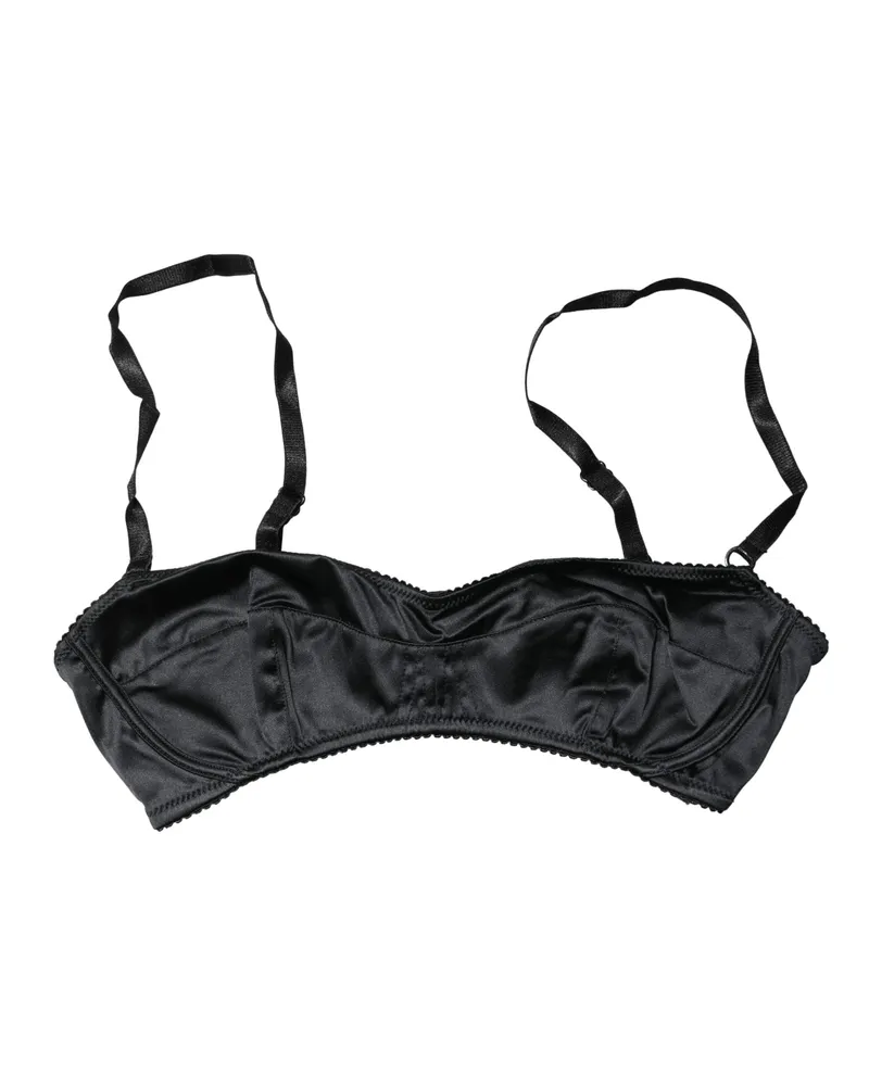 Dolce & Gabbana Women Black Semi-Pad Underwire Balconette Bra Underwear Elastane Silk Clothing Black